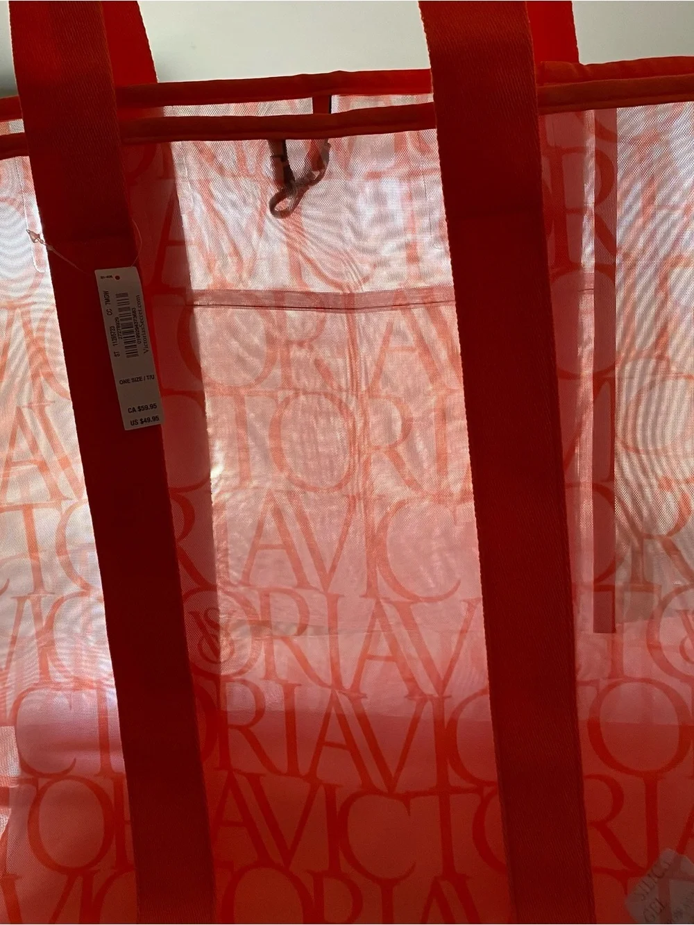 Victorias Secret Mesh Carry All Tote Bag New NWT Orange Sheer Logo Victoria’s